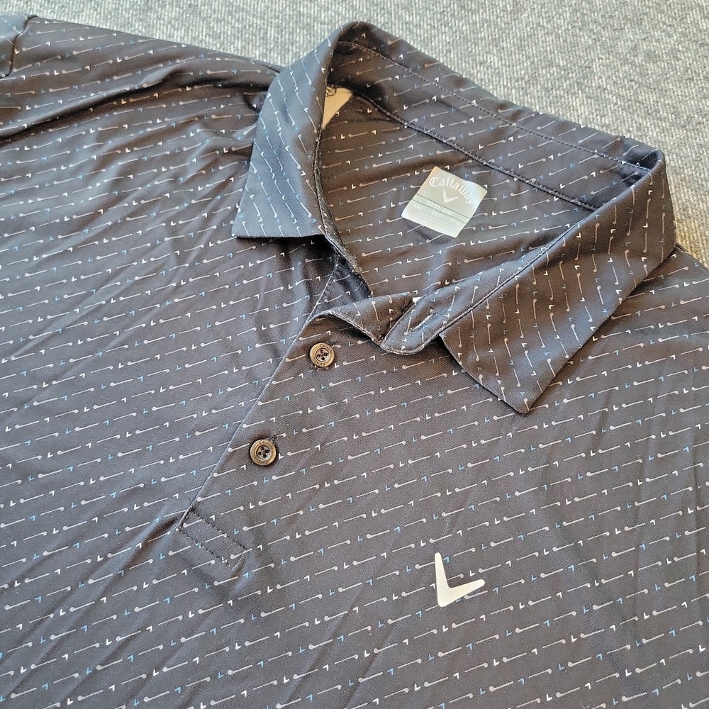 Callaway Opti Dri Polo Shirt Men's 2XL Black Golf Club AOP Performance Stretch